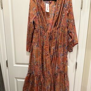 Orange Ruffled Tiered Sundress with Bishop Sleeves